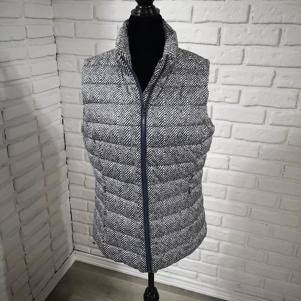 Tommy Hilfiger Ladies Size Large Navy & White Full Zip Puffy Vest